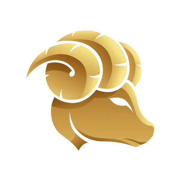 Golden Zodiac Sign Ram Een Witte Achtergrond — Stockvector