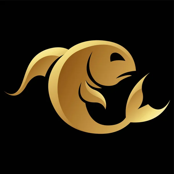 Złoty Znak Zodiaku Ryby Czarnym Tle — Wektor stockowy