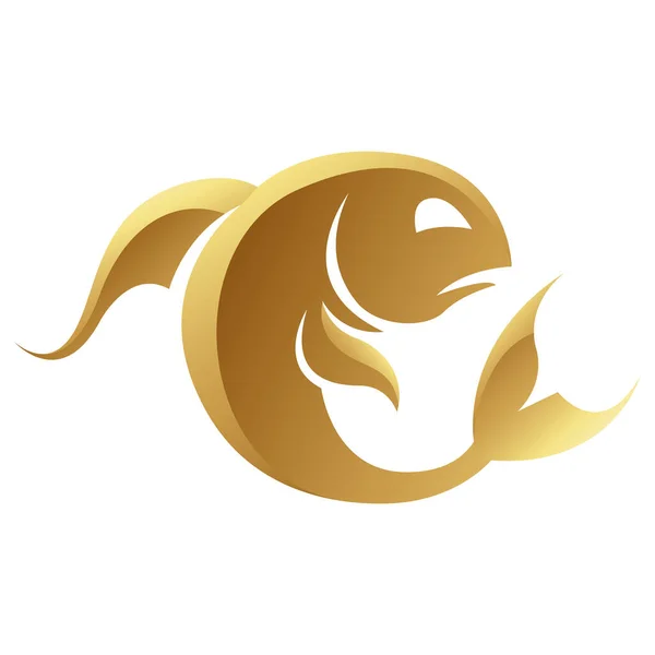 Golden Zodiac Sign Ιχθύες Λευκό Φόντο — Διανυσματικό Αρχείο