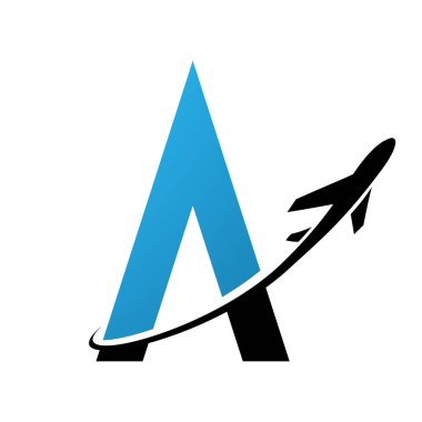 Siyah ve Mavi Harf A 'nın beyaz arka planda izole edilmiş bir uçakla canlandırması.