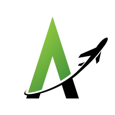 Siyah ve Yeşil Harf A 'nın beyaz arka planda izole edilmiş bir uçakla canlandırılması