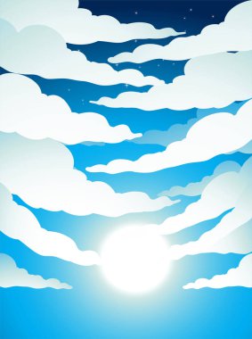 Illustration of Cloudy Blue Sky with Bright Moon Light