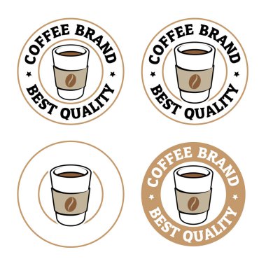 Round Paper Coffee or Tea Cup Icon with Text isolated on a White Background