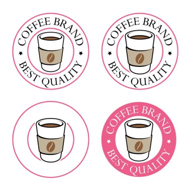 Round Paper Coffee or Tea Cup Icon with Text isolated on a White Background