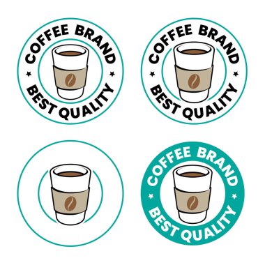 Round Paper Coffee or Tea Cup Icon with Text isolated on a White Background
