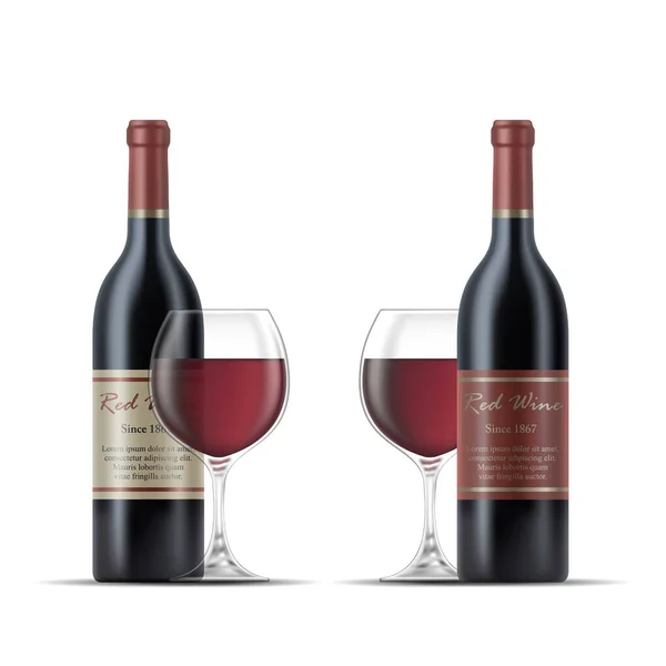 Illustration of 2 Glasses of Red Wine and Wine Bottles isolated on a White Background