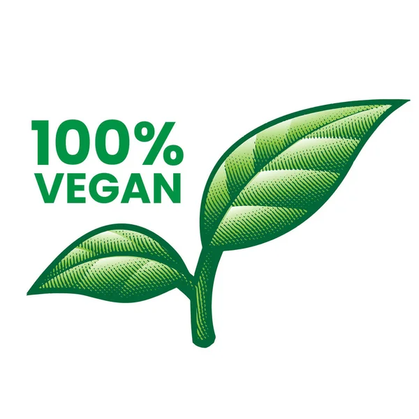Icône Gravée 100 Végétalienne Avec Feuilles Vertes Ombragées Isolées Sur — Photo
