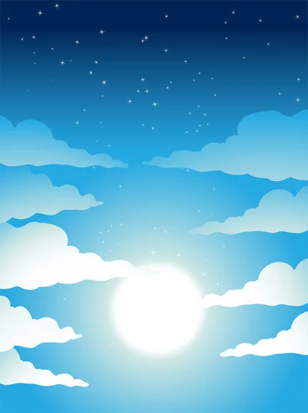Illustration Cloudy Blue Night Sky Bright Moon Light — Stockfoto