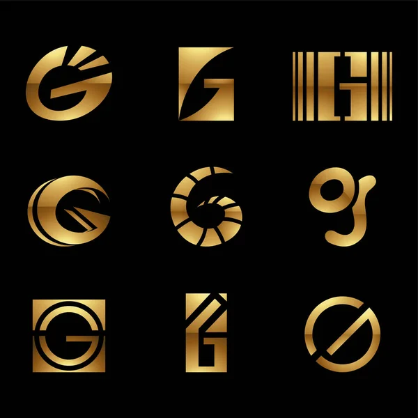 黑色背景上的金光闪闪字母G图标 — 图库照片