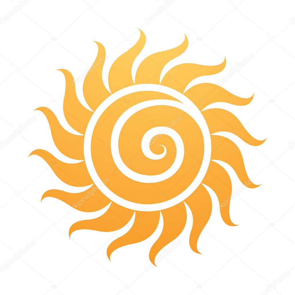 Illustration of Curvy Yellow Sun Icon with a Spiral isolated on a White Background
