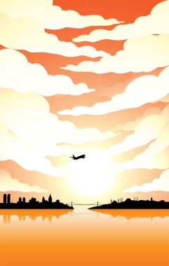 Illustration of Istanbul Silhouette Under a Cloudy Sky During Sunset