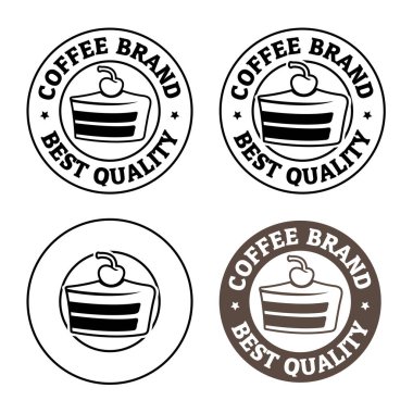 Round Cake and Cherry Icon with Text isolated on a White Background