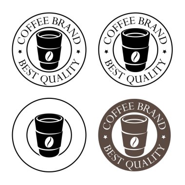 Round Paper Coffee or Tea Cup Icon with Text isolated on a White Background