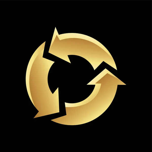 Golden Round Recycling Symbol on a Black Background