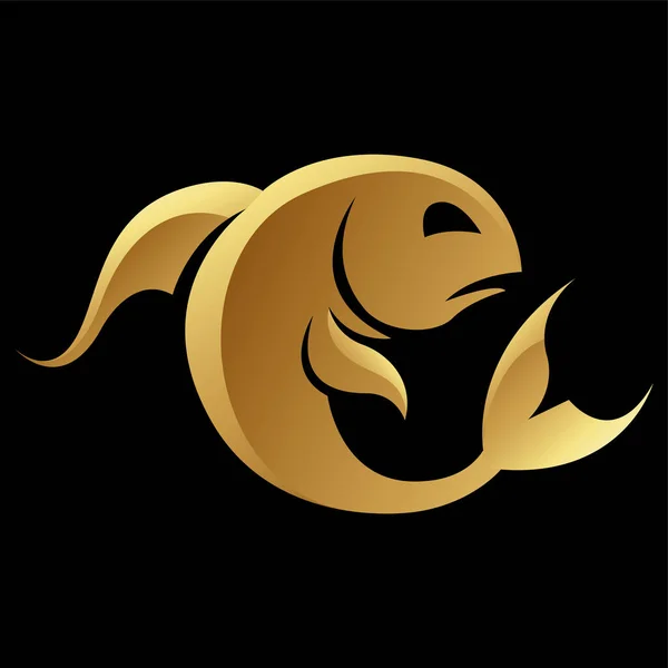 Знак Золотого Зодиака Рыбы Чёрном Фоне — стоковое фото