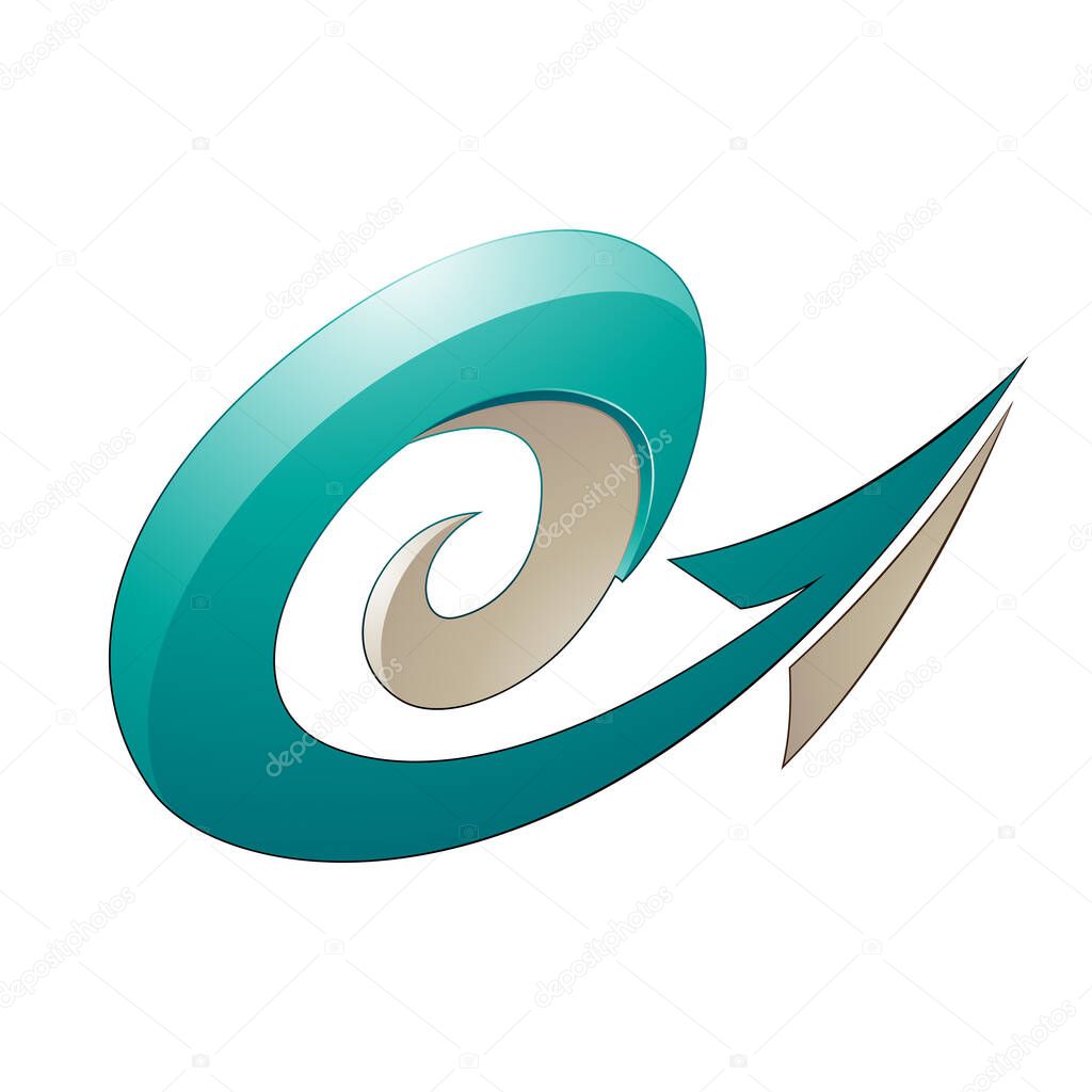 Illustration of Hurricane Shaped Embossed Arrow in Persian Green and Beige Colors isolated on a White Background