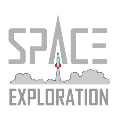 Illustration of Space Exploration Logo with Cartoon Rocket