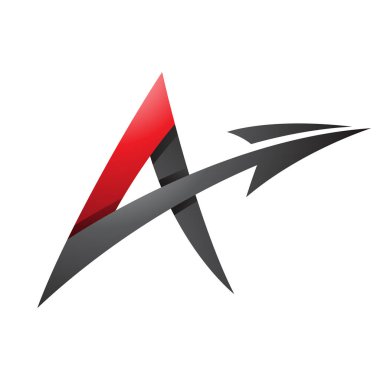 Dikenli Gölgeli Harf A 'nın Beyaz Arkaplan' da izole edilmiş Siyah ve Kırmızı Renkli Çapraz Oku