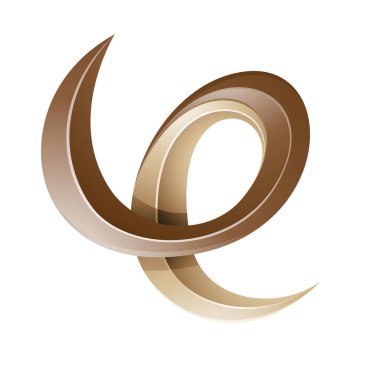 Kahverengi ve bej renkli kıvrımlı kabartmalı E harfi beyaz bir arkaplanda izole edilmiş.