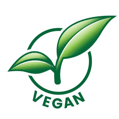 Beyaz bir arkaplanda 2 oymalı yeşil yapraklı Vegan Yuvarlak Simgesi