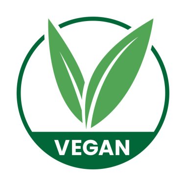 Yeşil yapraklı Vegan Yuvarlak Simgesi Beyaz Arkaplanda izole