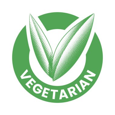 Beyaz bir arkaplanda oyulmuş yeşil yapraklı vejetaryen yuvarlak ikonu