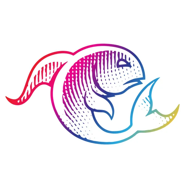 Illustratie Van Scratchboard Gegraveerde Vis Rainbow Colors Geïsoleerd Een Witte — Stockfoto