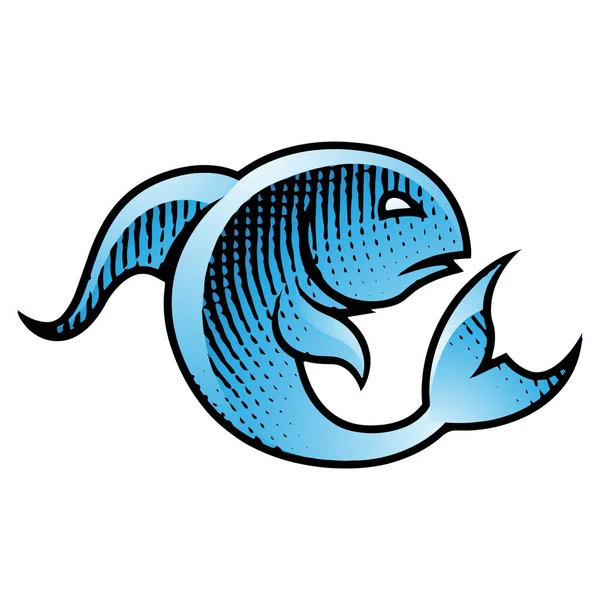 Illustratie Van Scratchboard Gegraveerde Vis Met Blauwe Vulling Geïsoleerd Een — Stockfoto