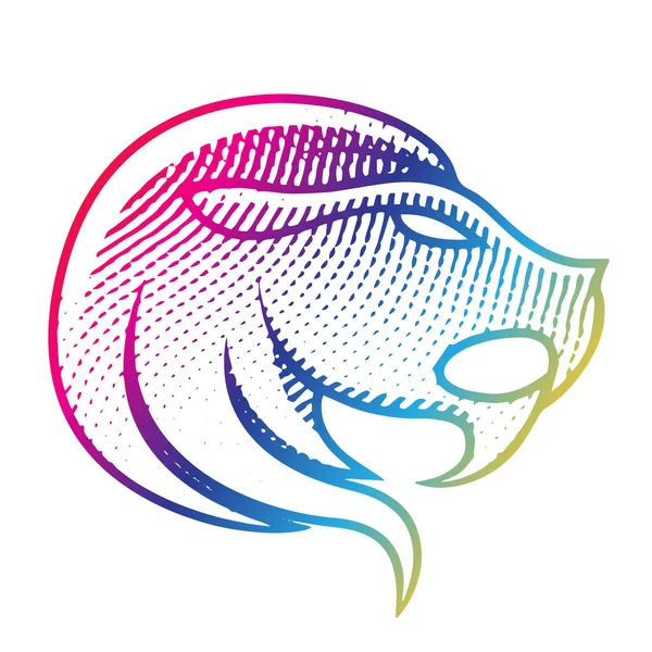 Ilustração Scratchboard Leão Gravado Cores Arco Íris Isolado Fundo Branco — Fotografia de Stock