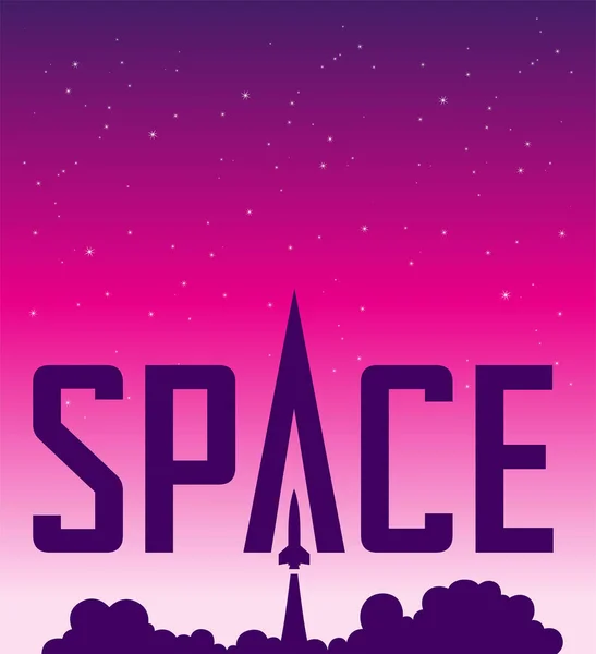 Illustration Space Poster Rocket Launch Pink Starry Night — 图库照片