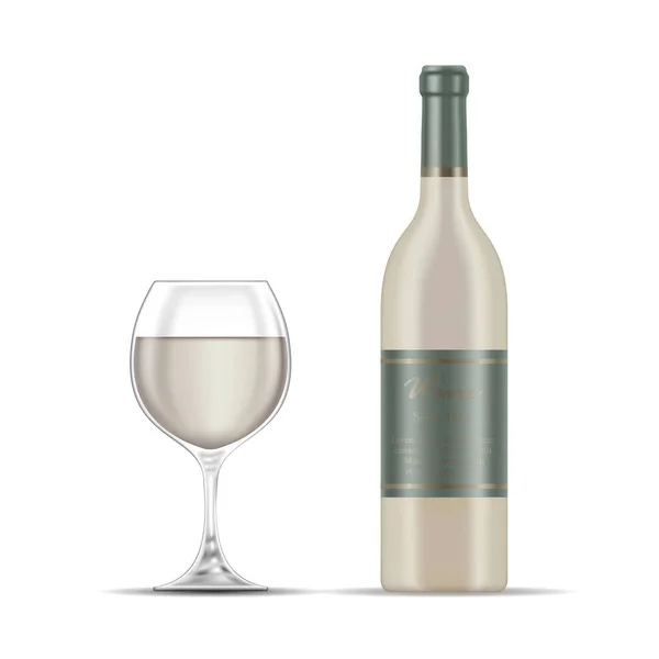 Illustration of White Wine Glass and Wine Bottle isolated on a White Background