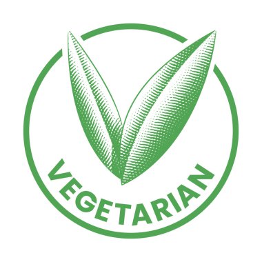 Beyaz bir arkaplanda oyulmuş yeşil yapraklı vejetaryen yuvarlak ikonu