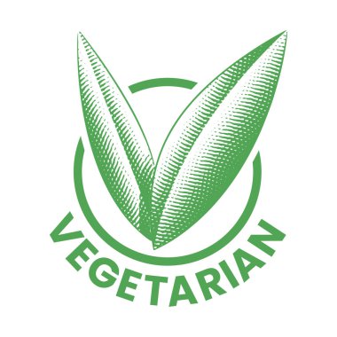 Beyaz bir arkaplanda oyulmuş yeşil yapraklı vejetaryen yuvarlak ikonu