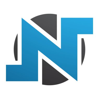 Mavi ve Siyah Yuvarlak Kalın Harf N Simgesi Beyaz Arkaplanda