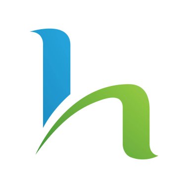 Beyaz Arkaplanda Yuvarlak Dikenli Çizgileri olan Mavi ve Yeşil Harf H Simgesi