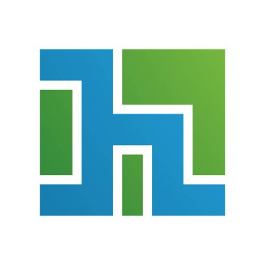 Beyaz Arkaplanda Yeşil ve Mavi Kare Şekilli Harf H Simgesi