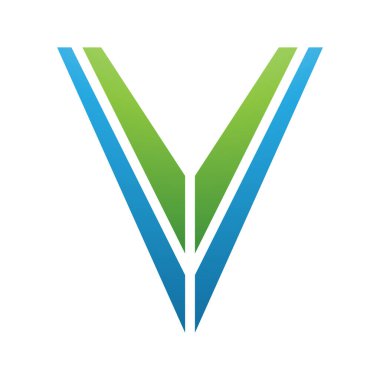 Beyaz Arkaplanda Yeşil ve Mavi Çizgili Harf V Simgesi