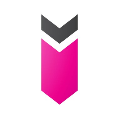 Magenta ve Siyah Aşağı Yüzlü Ok Şekil Harf I Beyaz Arkaplan Simgesi