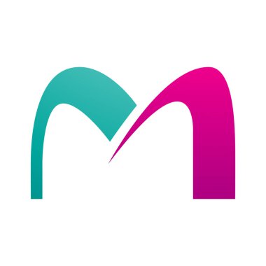 Magenta ve Yeşil Kemer şekilli Beyaz Arkaplanda M Simgesi