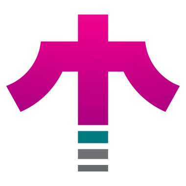 Magenta ve Yeşil Haç şekilli Beyaz Arkaplanda Mektup T Simgesi