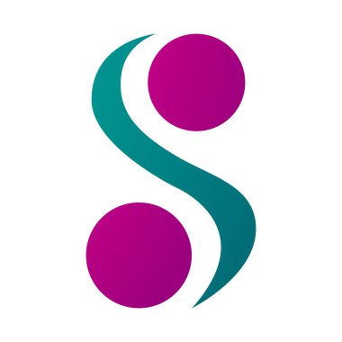 Beyaz Arkaplanda Küreleri Olan Magenta ve Yeşil Harf S Simgesi