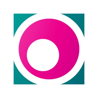Magenta ve Yeşil Kare Beyaz Arkaplanda O Simgesi