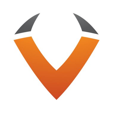 Turuncu ve Siyah Boynuz şekilli Beyaz Arkaplanda V harfi simgesi