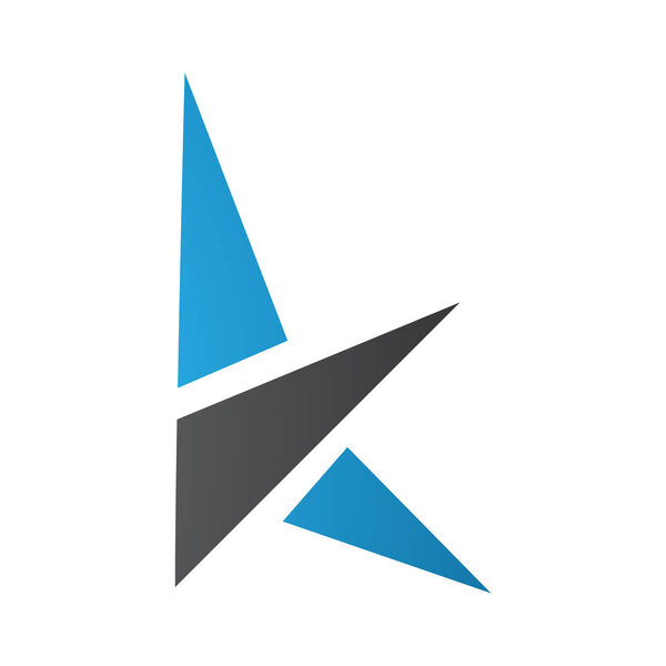 Blue and Black Letter K Icon with Triangles on a White Background