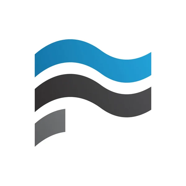 Blue Black Wavy Flag Shaped Letter Icon White Background — Stock Vector