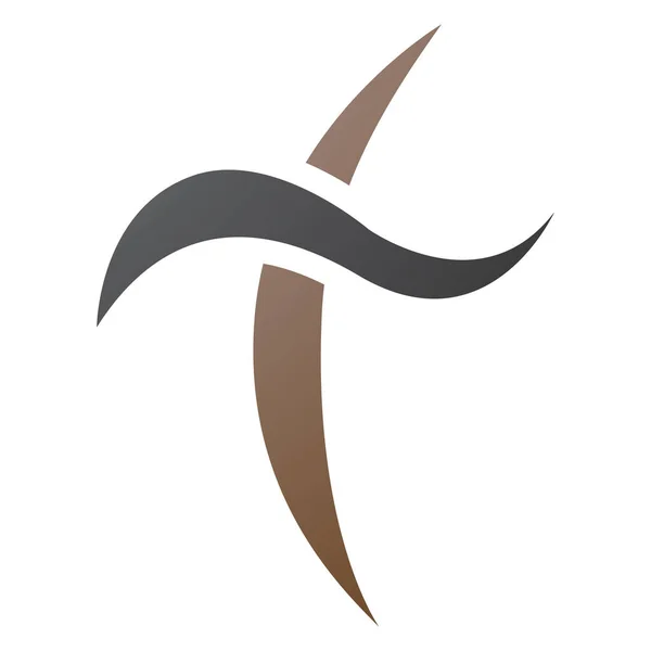 白色背景上的褐色和黑色曲线剑形字母T图标 — 图库矢量图片