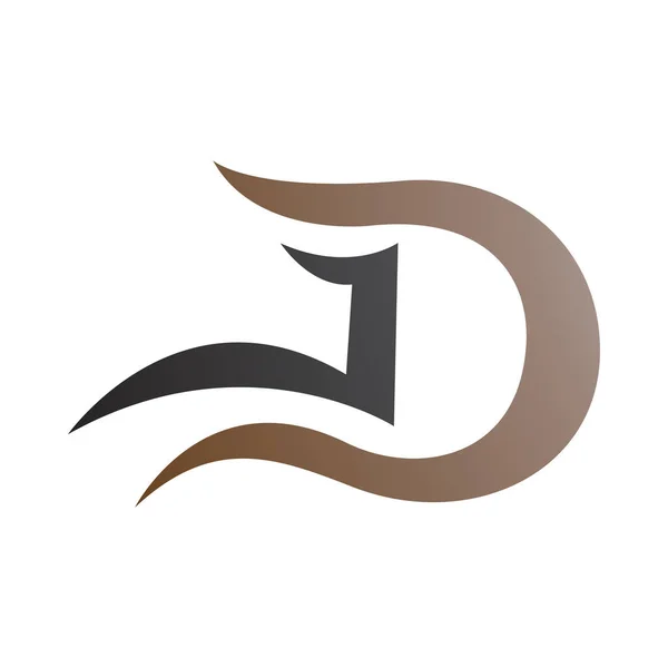 Brown Dan Black Letter Icon Wavy Curves White Background - Stok Vektor