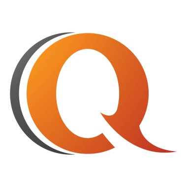 Beyaz arkaplanda turuncu ve siyah dikenli yuvarlak şekilli Q harfi simgesi