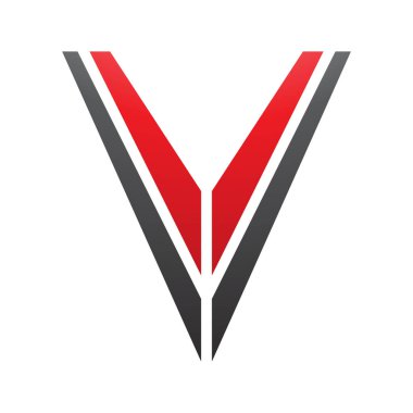 Beyaz Arkaplanda Kırmızı ve Siyah Çizgili Harf V Simgesi