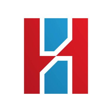 Beyaz Arkaplanda Dikey Dikdörtgenlere sahip Kırmızı ve Mavi Harf H Simgesi